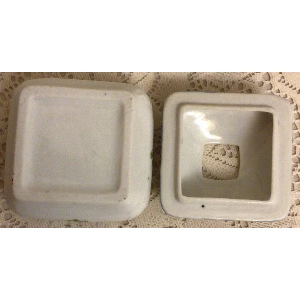 Vintage Hand-Painted Floral Porcelain Hair Receiver or TrinketBox
